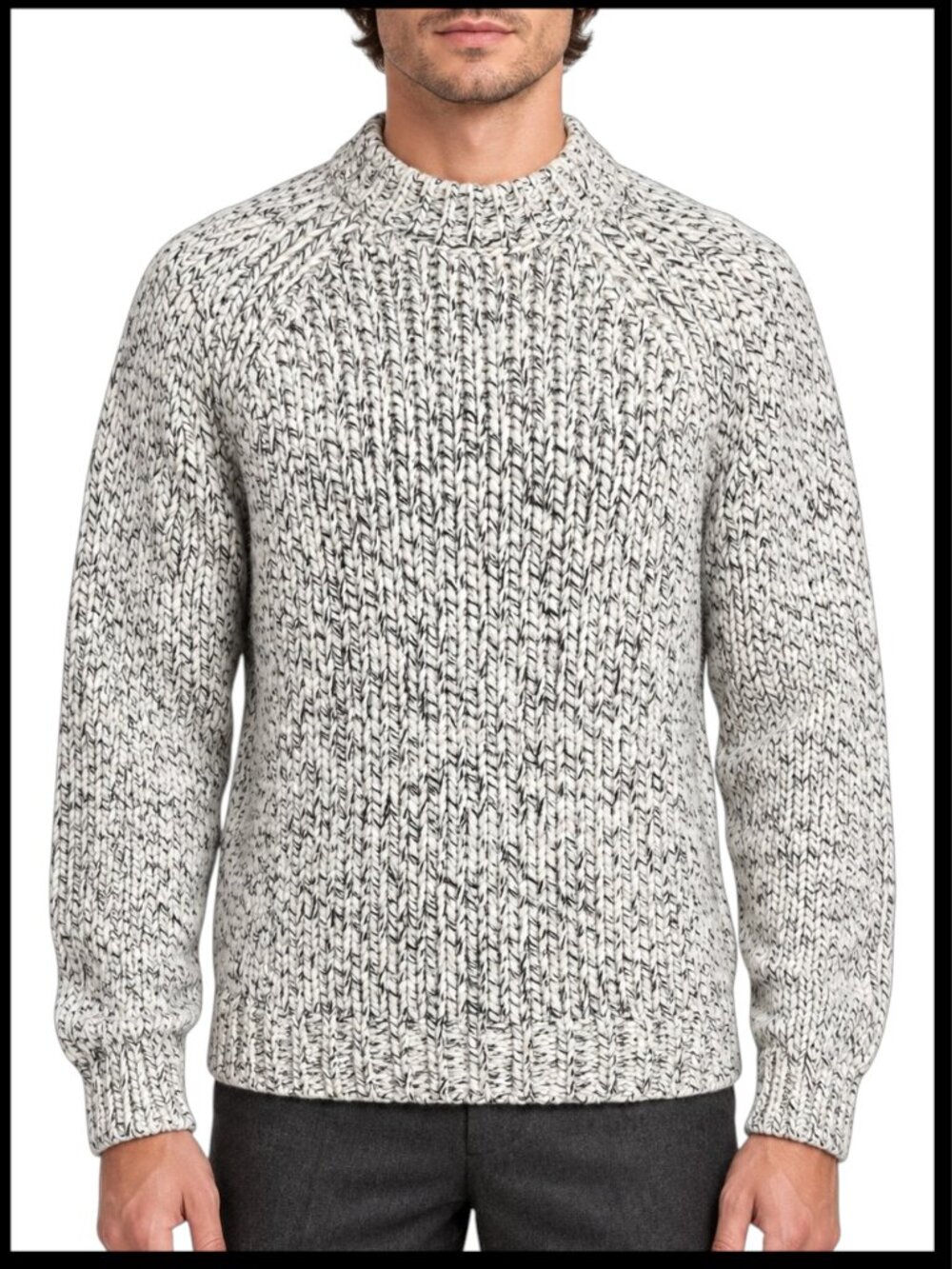 Octobre Editions Mirko Ecru Black Cream Marled Wool Mock Neck Sweater S